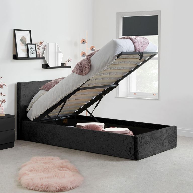 Berlin Ottoman Storage Bed - Black Velvet Fabric - Sizes Available