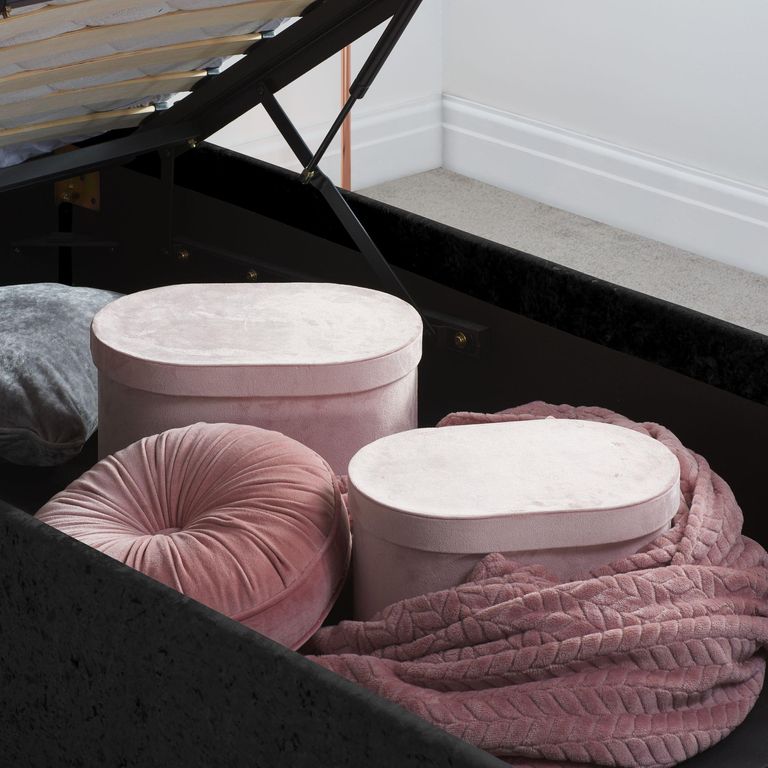 Berlin Ottoman Storage Bed - Black Velvet Fabric - Sizes Available