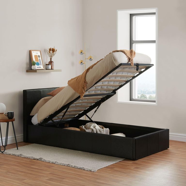 Berlin Ottoman Storage Bed - Brown Leather - Sizes Available