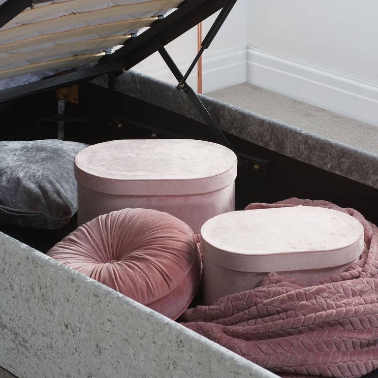 Berlin Ottoman Storage Bed - Steel Crushed Velvet Fabric - Sizes Available