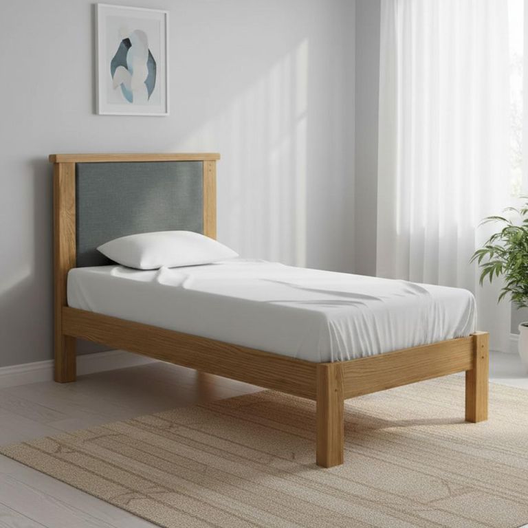 Burford 3ft Single Bed  - Oak - Upholstered Headboard