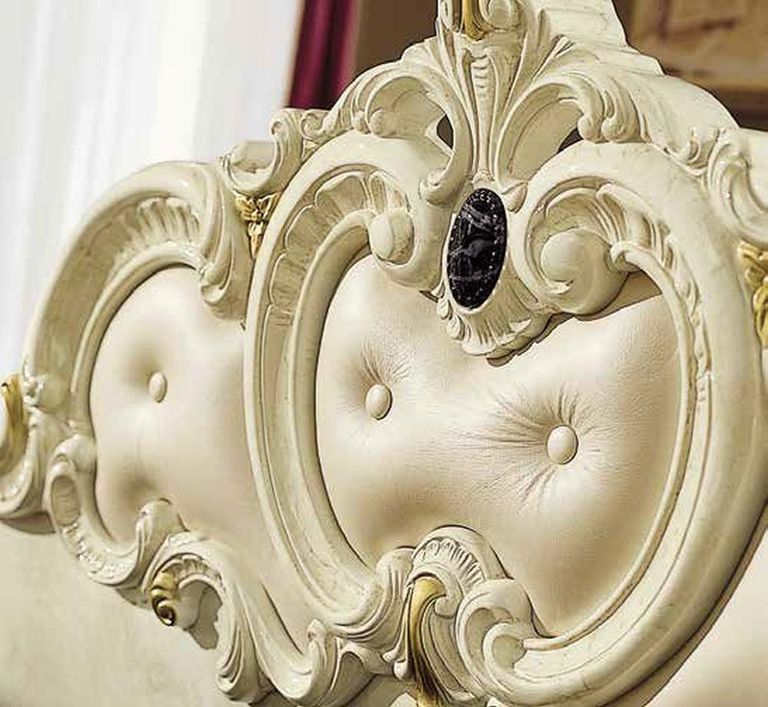 Barocco Bed - 6ft Queen Size - Ivory - Leather