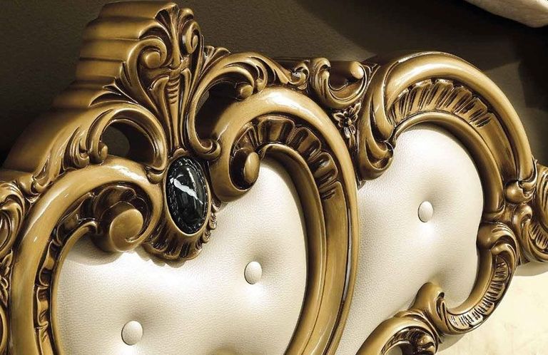 Barocco Bed - Ivory and Gold - Leather - Sizes Available