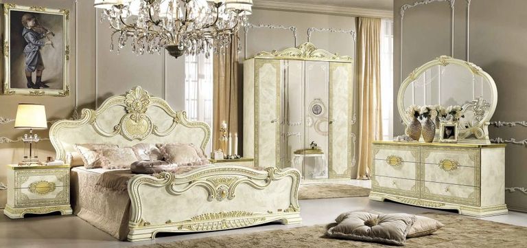 Leonardo Bed - Ivory Gloss and Gold - Sizes Available