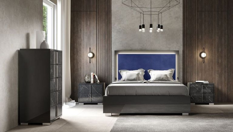 Carvelle Night Blue Fabric Headboard Bed Sizes Available