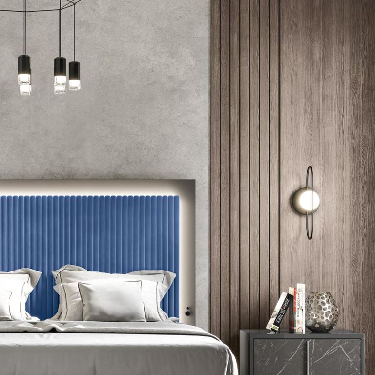 Carvelle Night Blue Fabric Headboard Bed Sizes Available