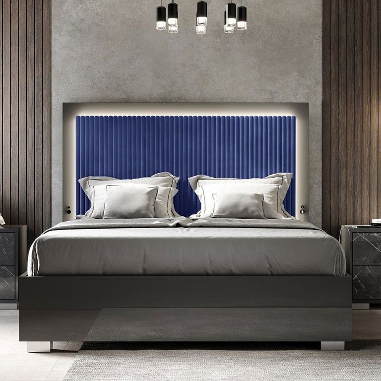 Carvelle Night Blue Fabric Headboard Bed Sizes Available