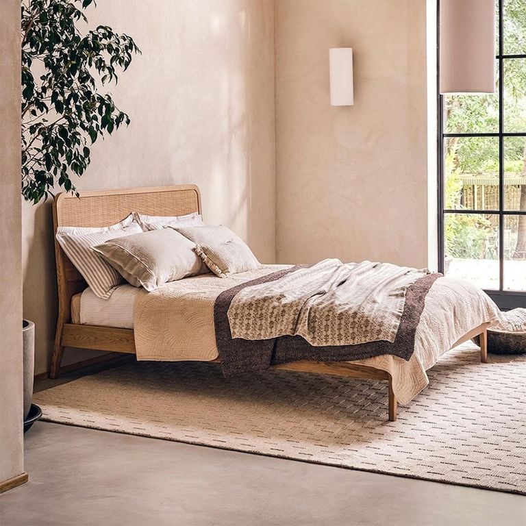 Casera Bed - Natural Rattan and American Oak - Sizes Available