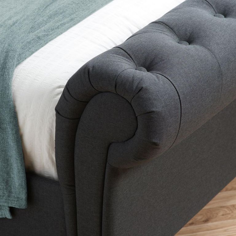 Castello Sleigh Bed - Charcoal Fabric - 5ft King Size