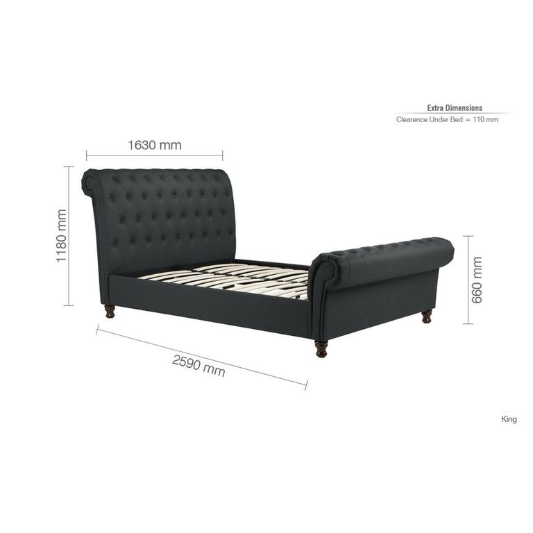 Castello Sleigh Bed - Charcoal Fabric - 5ft King Size