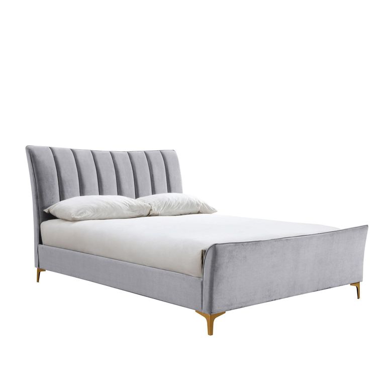 Clover Bed - Grey Velvet Fabric - Sizes Available