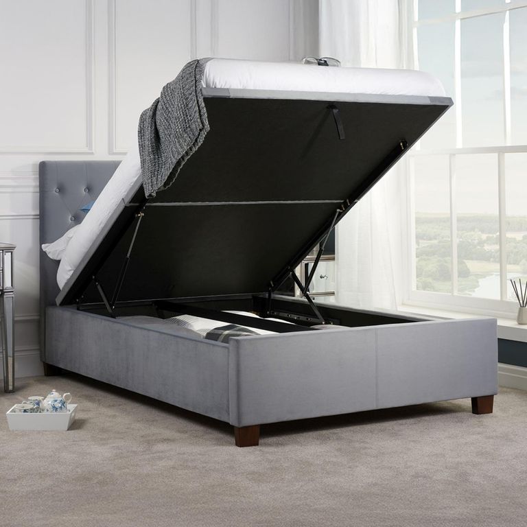 Cologne Ottoman Storage Bed - Grey Velvet Fabric - Sizes Available