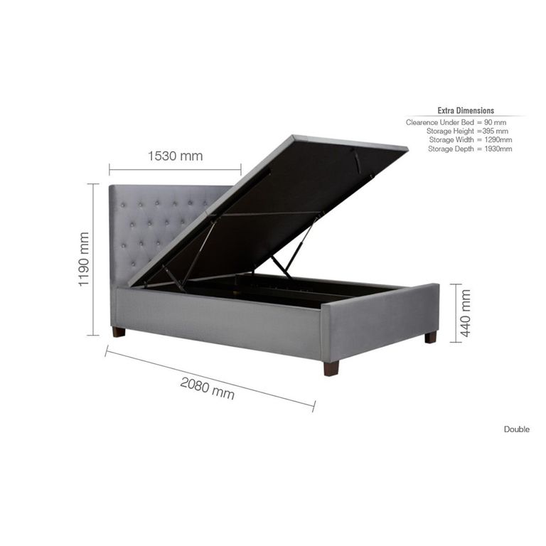 Cologne Ottoman Storage Bed - Grey Velvet Fabric - Sizes Available