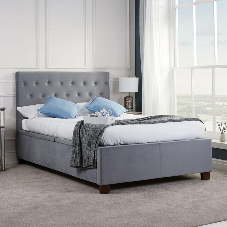 Cologne Ottoman Storage Bed - Grey Velvet Fabric - Sizes Available