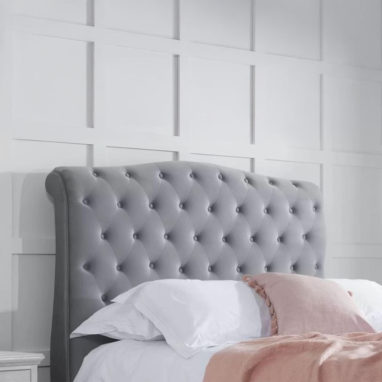 Colorado Bed - Grey Velvet Fabric - Sizes Available