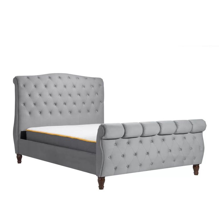 Colorado Bed - Grey Velvet Fabric - Sizes Available