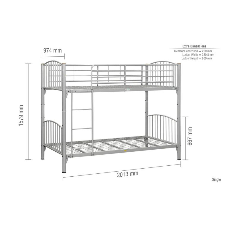 Corfu Kids Bunk Bed - Silver Metal Frame