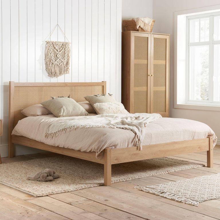 Croxley Bed - Oak and Rattan - Sizes Available