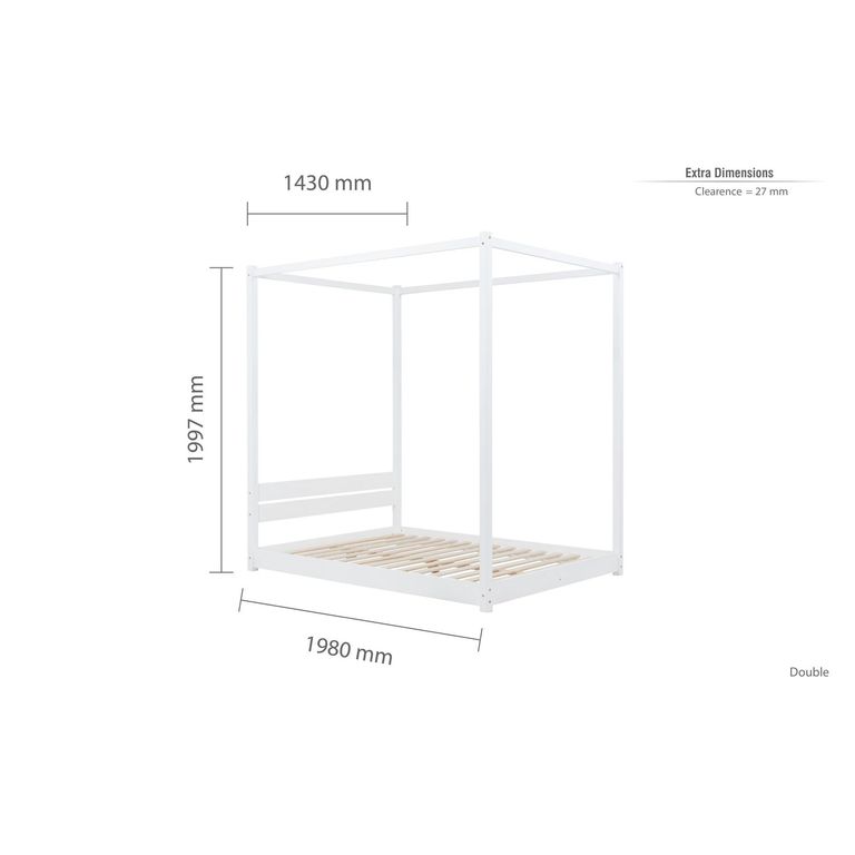 Darwin Four Poster Bed - White Wood - Sizes Available