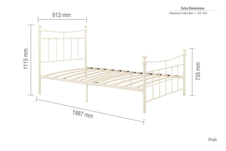 Emily Bed Frame - Cream Metal - Sizes Available