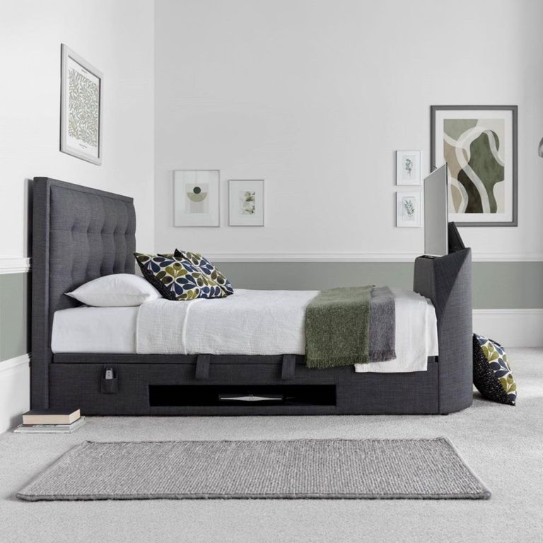 Falmer Ottoman Storage TV Bed - Pendle Slate Dark Grey Fabric - Sizes Available