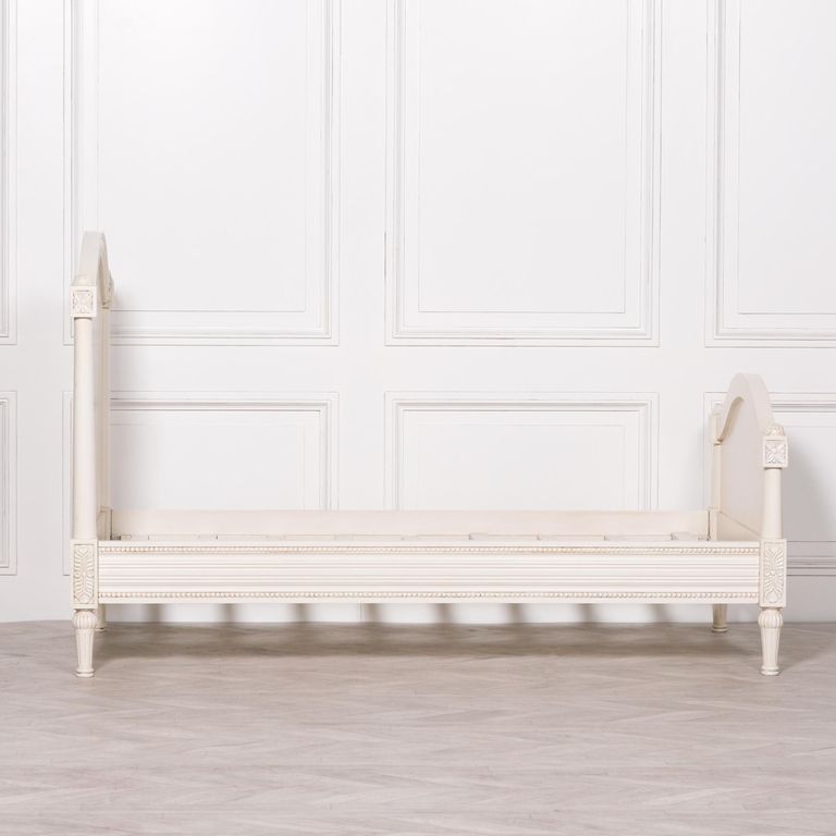 French Style Corley Mahogany Carved Single Bed - Ivory - 3ft