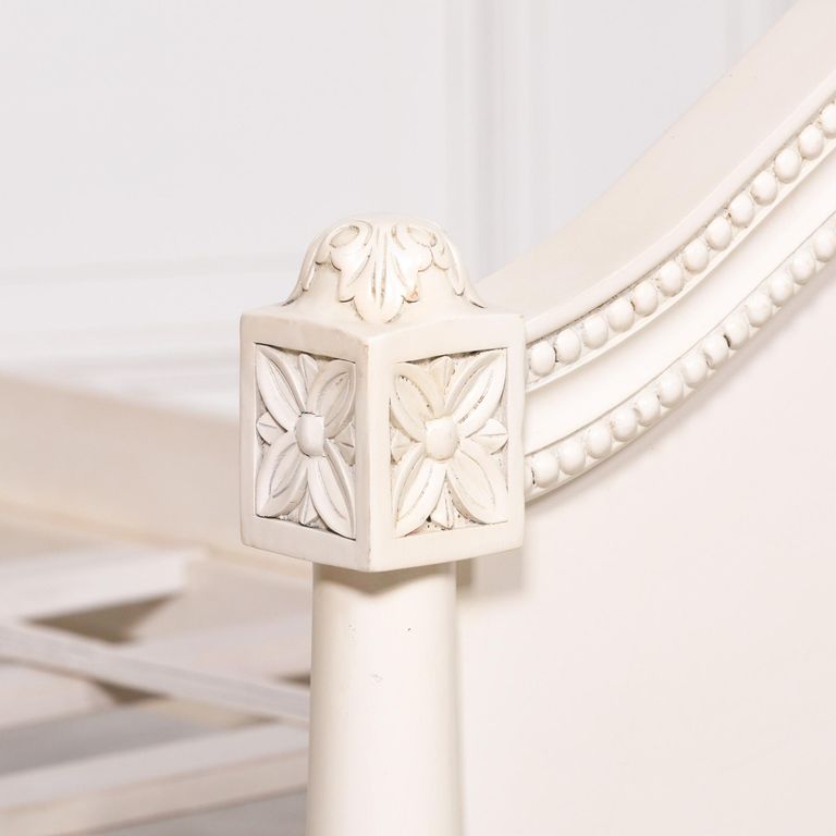 French Style Corley Mahogany Carved Single Bed - Ivory - 3ft