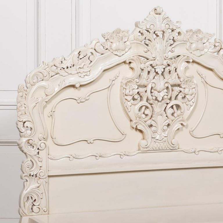 French Style Horatio Bed - White Mahogany - Carved - Sizes Available