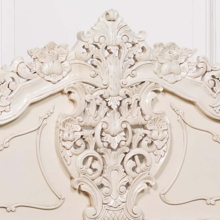 French Style Horatio Bed - White Mahogany - Carved - Sizes Available