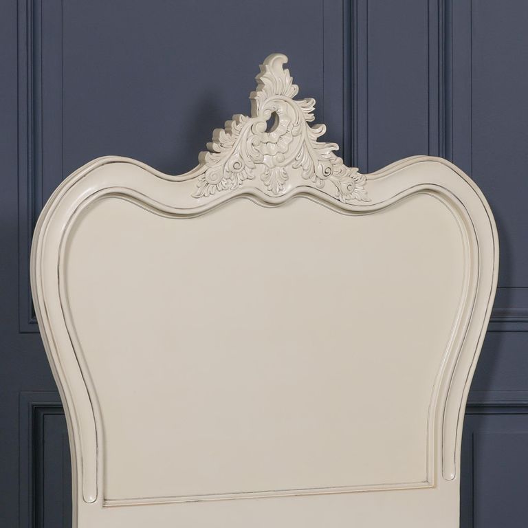 French Style Lomira Bed - Cream Mahogany - Carved - Sizes Available
