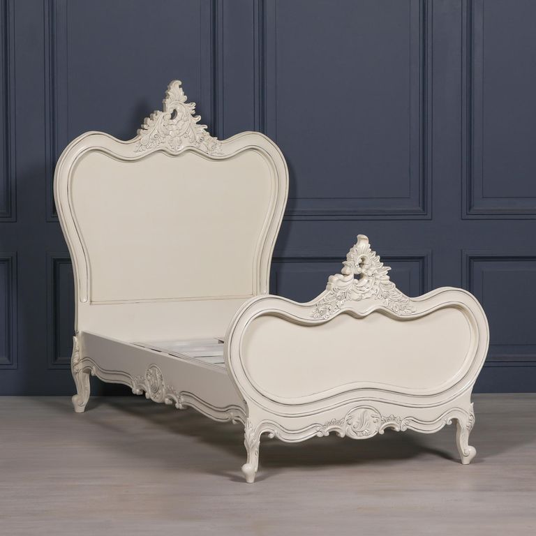 French Style Lomira Bed - Cream Mahogany - Carved - Sizes Available
