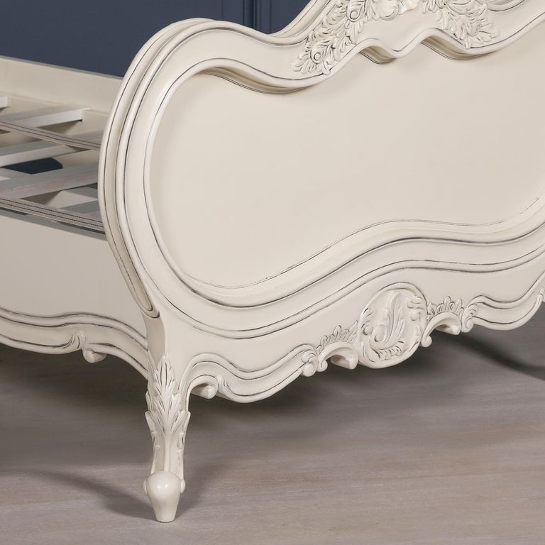 French Style Lomira Bed - Cream Mahogany - Carved - Sizes Available