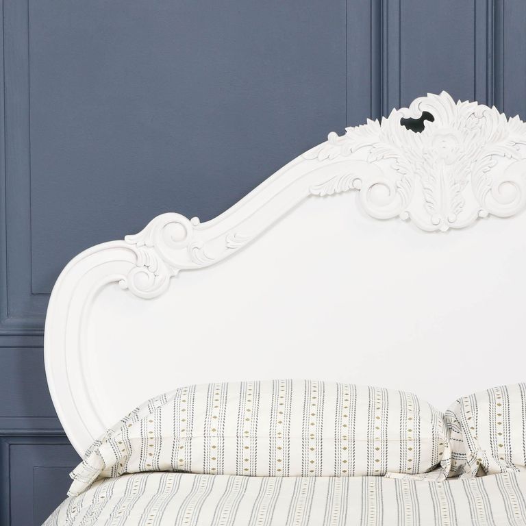French Rose Cherub Bed - White Mahogany - Carved - Sizes Available