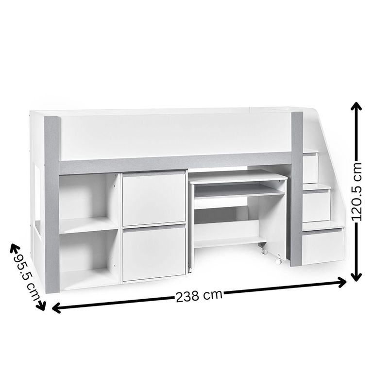Gaia Midsleeper Bed - White