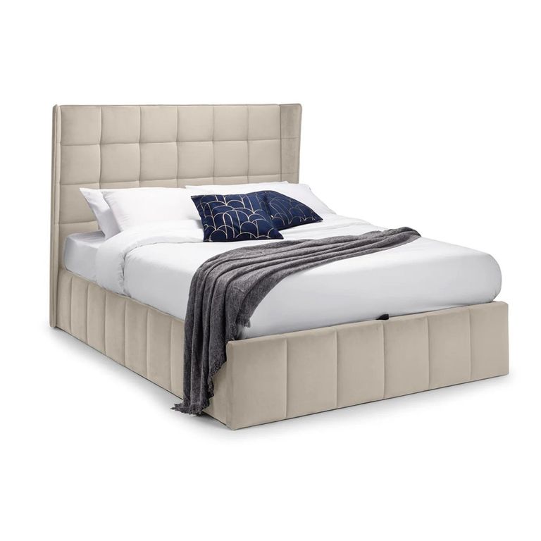 Gatsby Ottoman Storage Bed - Cream Velvet Fabric - Sizes Available