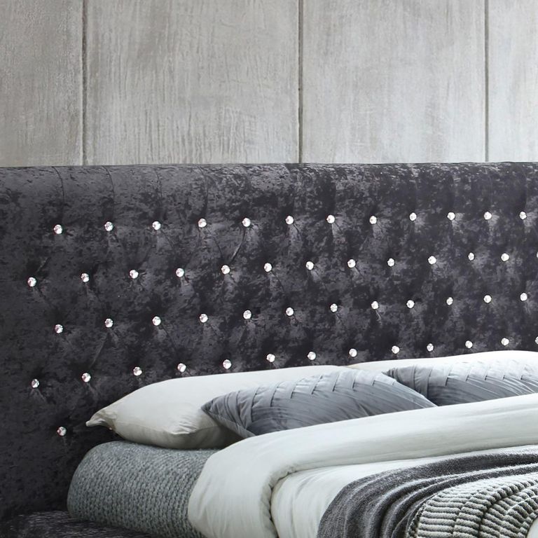 Grande Bed - Black Crushed Velvet Fabric - Sizes Available