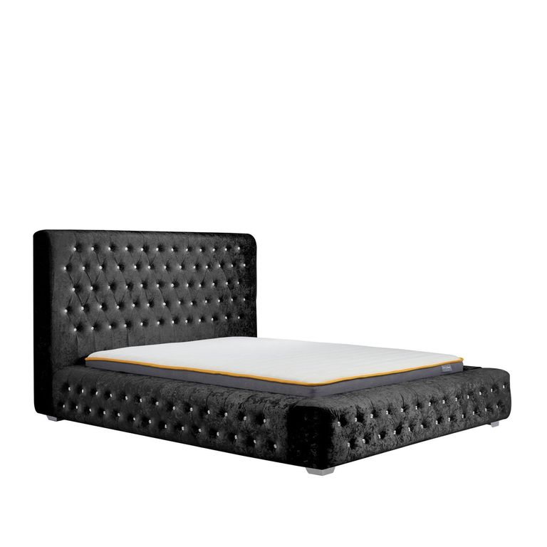 Grande Bed - Black Crushed Velvet Fabric - Sizes Available