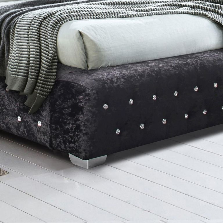 Grande Bed - Black Crushed Velvet Fabric - Sizes Available