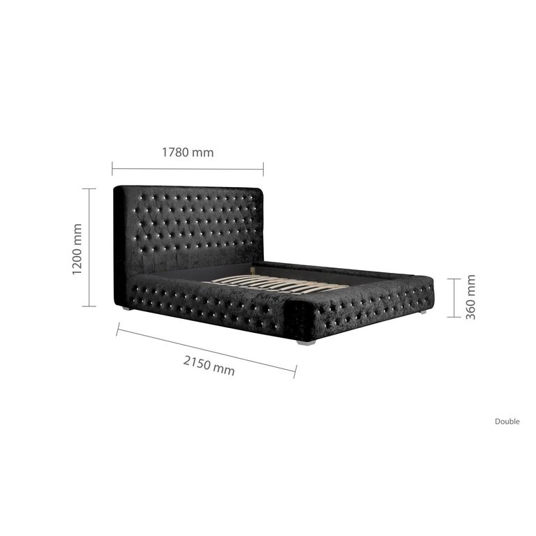 Grande Bed - Black Crushed Velvet Fabric - Sizes Available