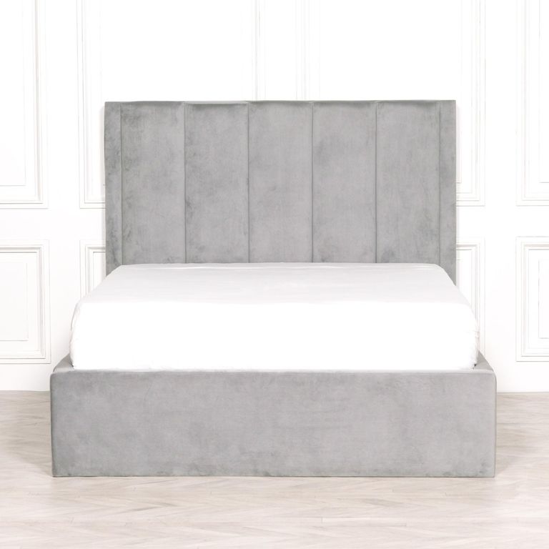 Grey Velvet Bed - 5ft King Size