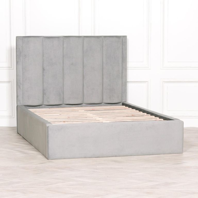 Grey Velvet Bed - 5ft King Size