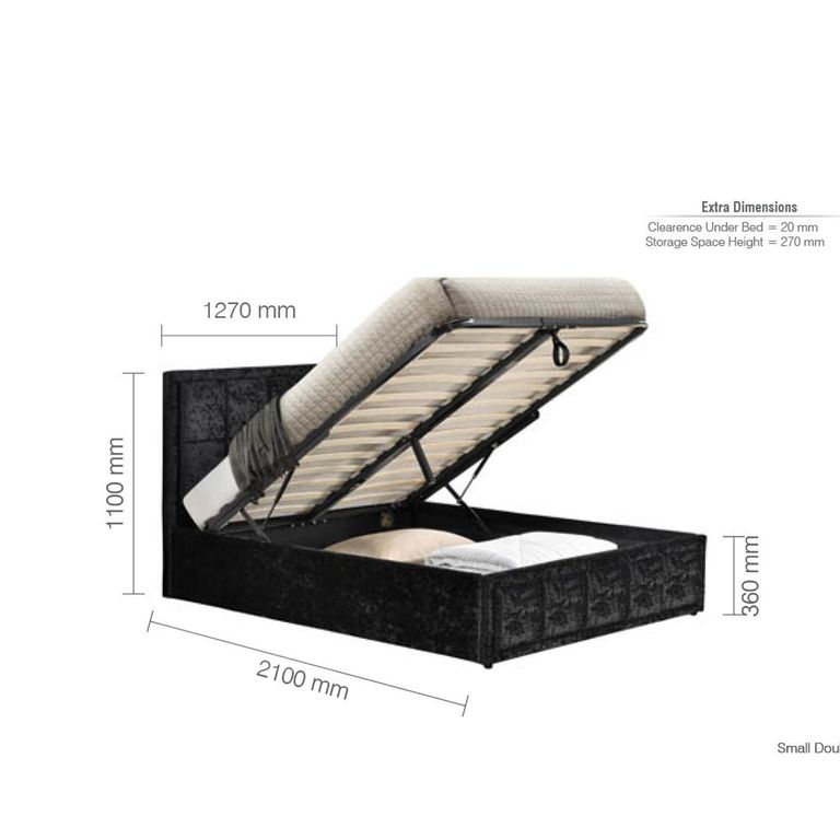 Hannover Ottoman Storage Bed - Black Velvet Fabric - Sizes Available