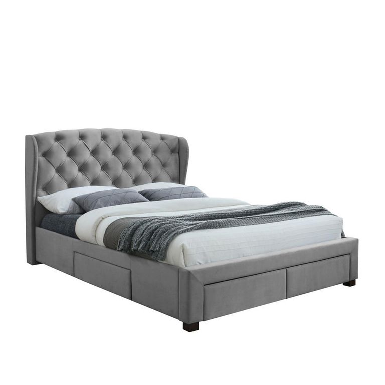 Hope Bed - Grey Velvet Fabric - Sizes Available