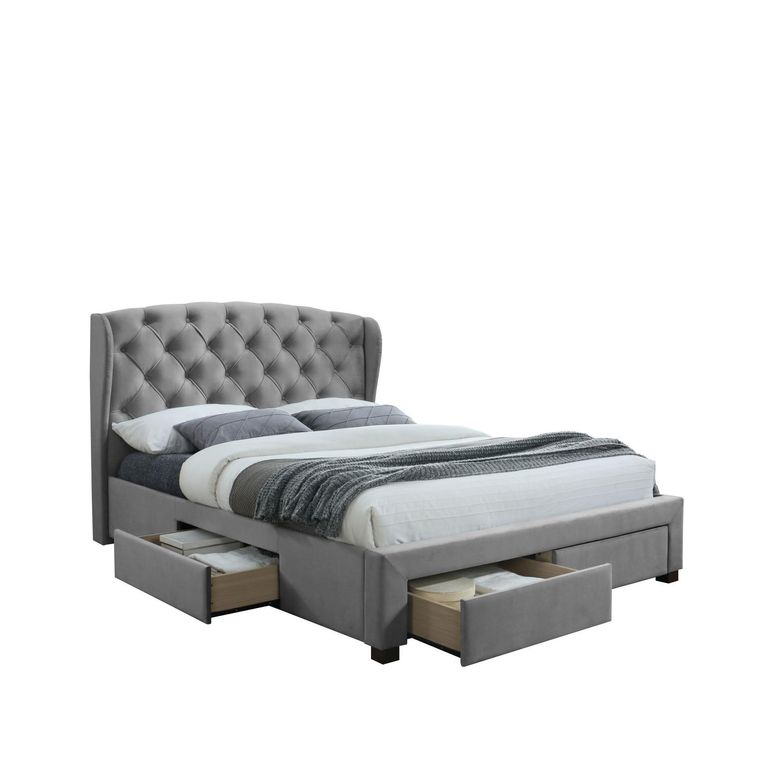 Hope Bed - Grey Velvet Fabric - Sizes Available