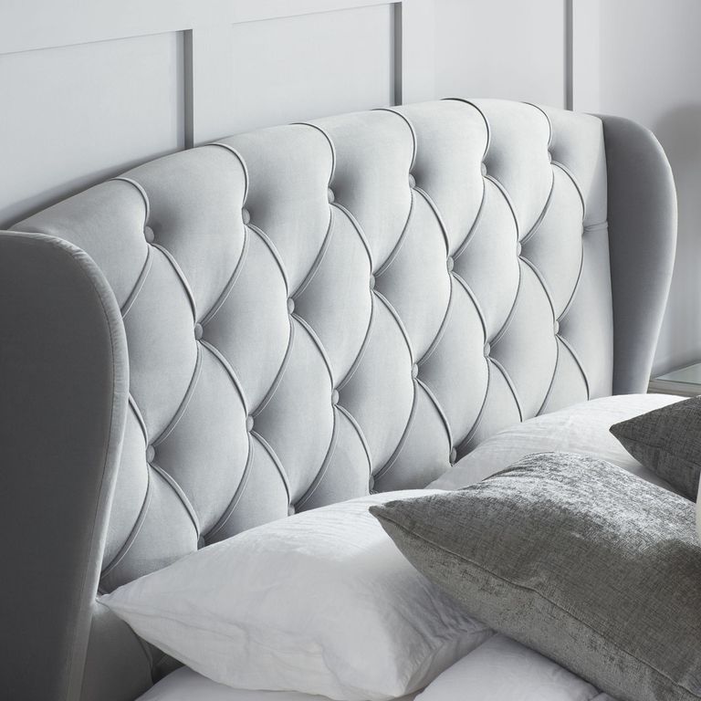 Hope Bed - Grey Velvet Fabric - Sizes Available