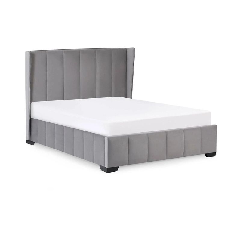 Katie Bed - Grey Velvet Fabric - Sizes Available