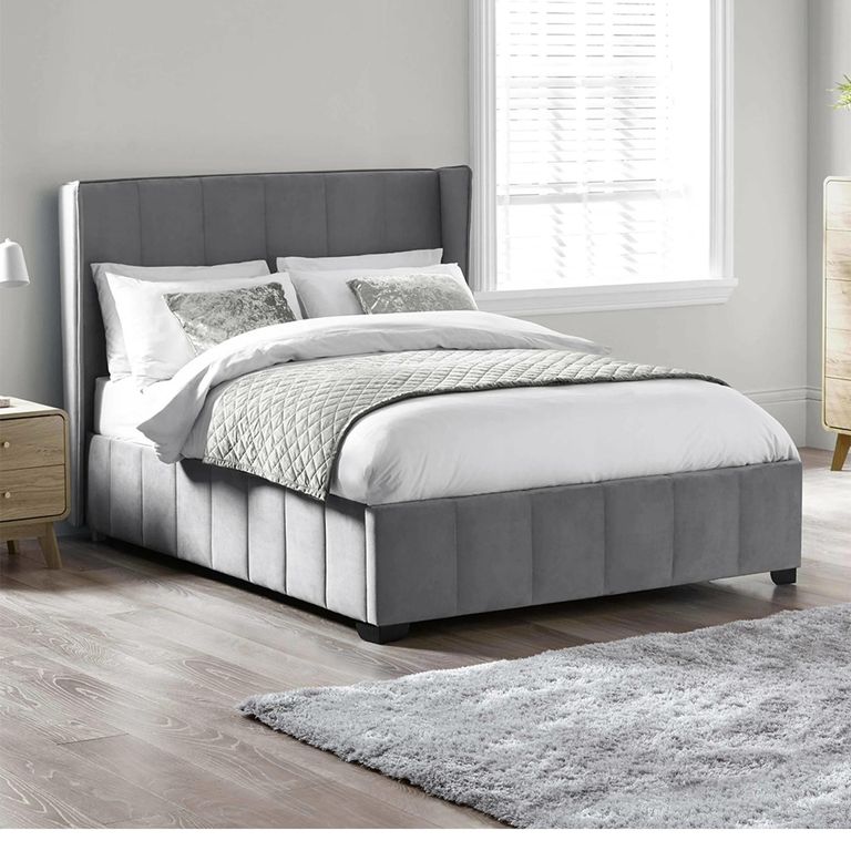 Katie Bed - Grey Velvet Fabric - Sizes Available