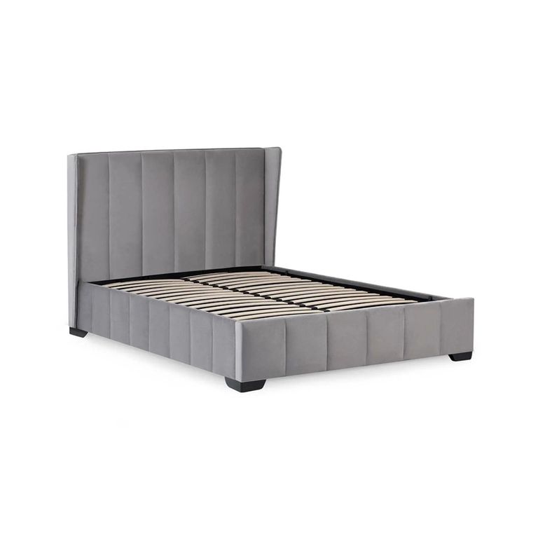 Katie Bed - Grey Velvet Fabric - Sizes Available