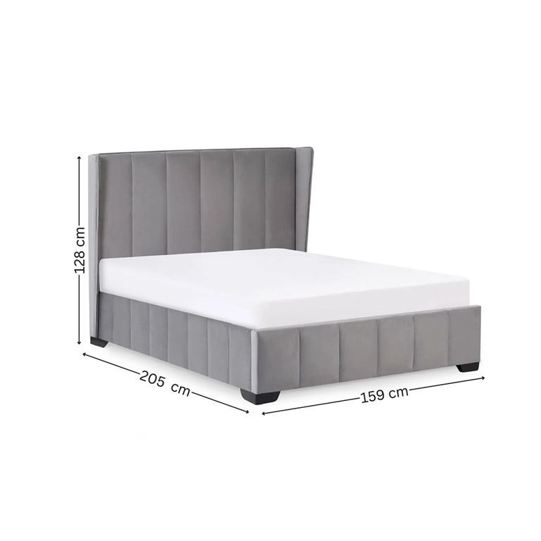 Katie Bed - Grey Velvet Fabric - Sizes Available