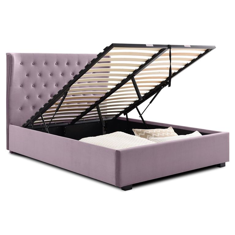 Kensington Athena Heather Velvet Fabric Ottoman Storage Bed - 6ft Queen Size